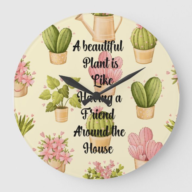 10.75" Round Acrylic Wall Clock with Plant Quote (Front)