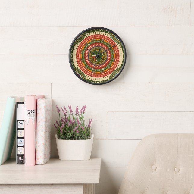 10" Afrocentric Round, Black Wooden Frame  Clock (Reading Room)