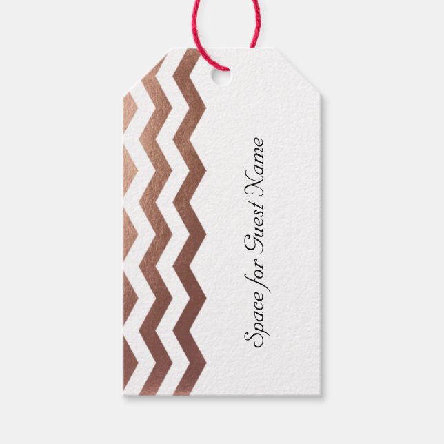 10 Bilingual Chic Rose Gold Chevron Guest Name Tag (Front)