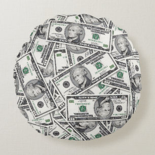 $10 Bill Money Pattern Round Cushion