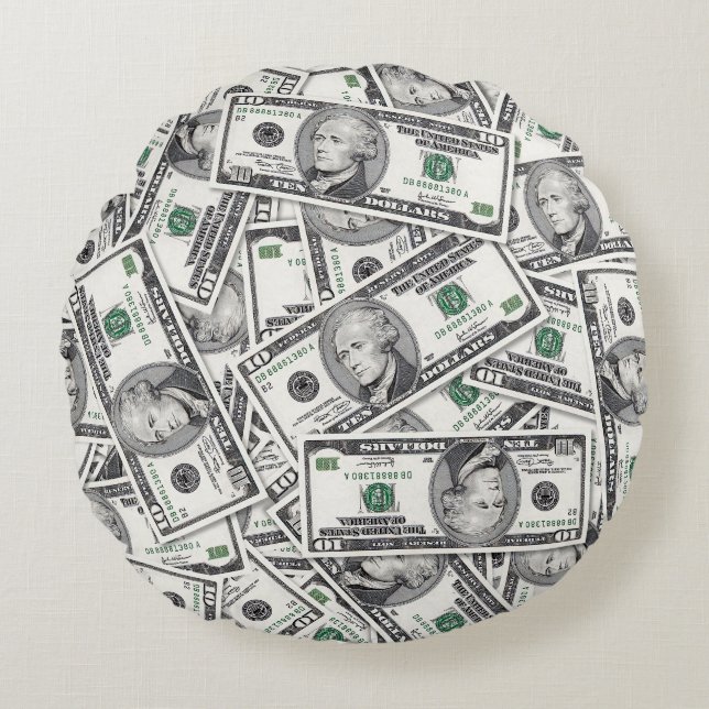 $10 Bill Money Pattern Round Cushion (Front)