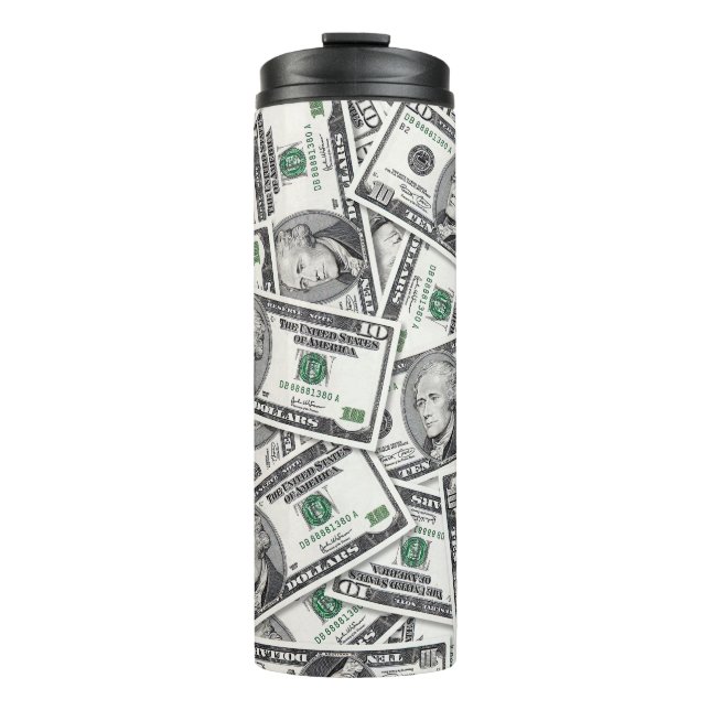$10 Bill Money Pattern Thermal Tumbler (Front)