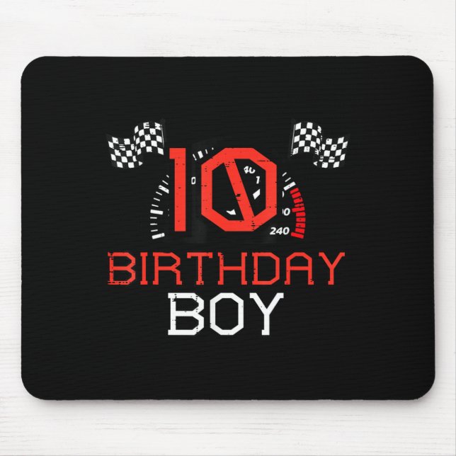 10 Birthday Boy Speedometer Race Flag 10th Bday Bo Mouse Pad (Front)