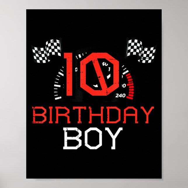 10 Birthday Boy Speedometer Race Flag 10th Bday Bo Poster (Front)
