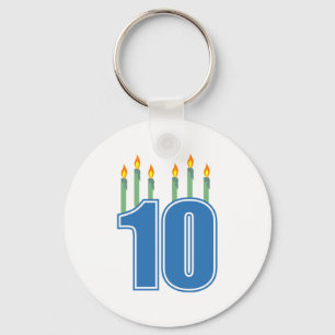 10 Birthday Candles (Blue / Green) Key Ring