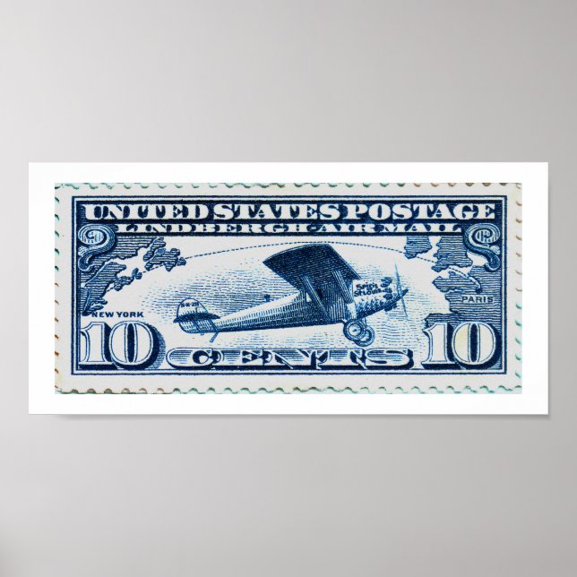 10 Cent Lindberg Air Mail Stamp Poster (Front)