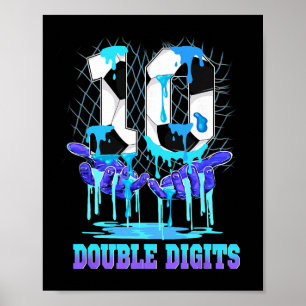 10 Double Digits 10th Birthday Boy Soccer Ice Drip Poster