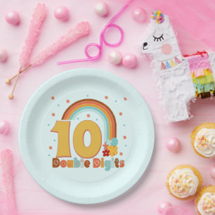 10 Double Digits Birthday Girl Groovy Party Paper Plate