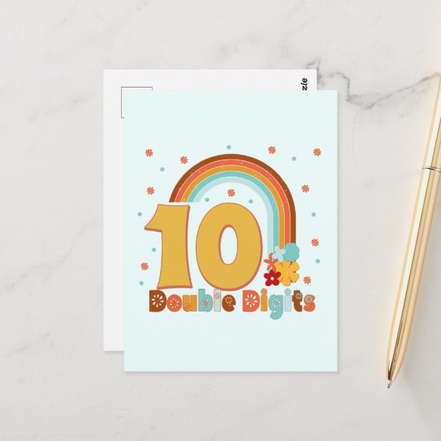 10 Double Digits Birthday Girl Groovy Party  Postcard (Front/Back In Situ)