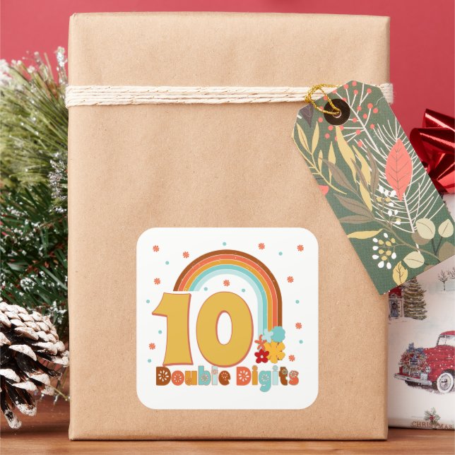 10 Double Digits Birthday Girl Groovy Party  Square Sticker (Holiday)