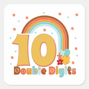 10 Double Digits Birthday Girl Groovy Party  Square Sticker
