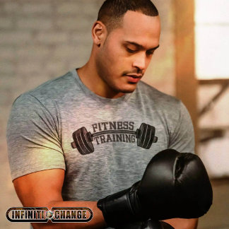 10	FITNESS TRAINING | Denim patchwork barbells |  T-Shirt