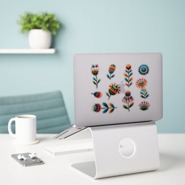 10 Folk Art Flowers Transparent Sticker (Laptop On Desk)
