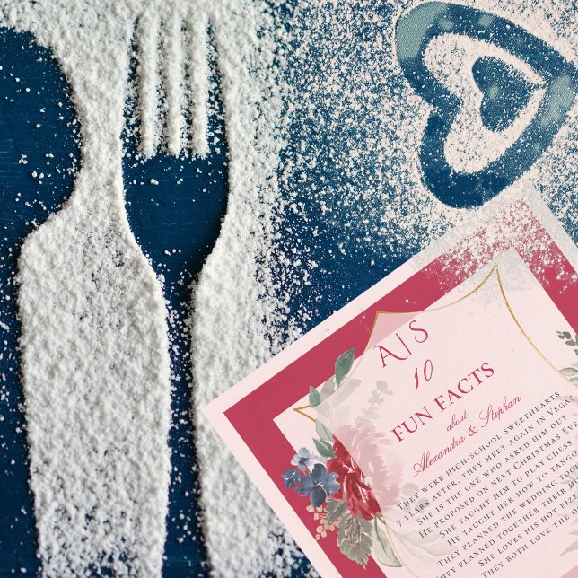 10 Fun Facts Newlyweds Couple Magenta Roses Crest Napkin (Creator Uploaded)