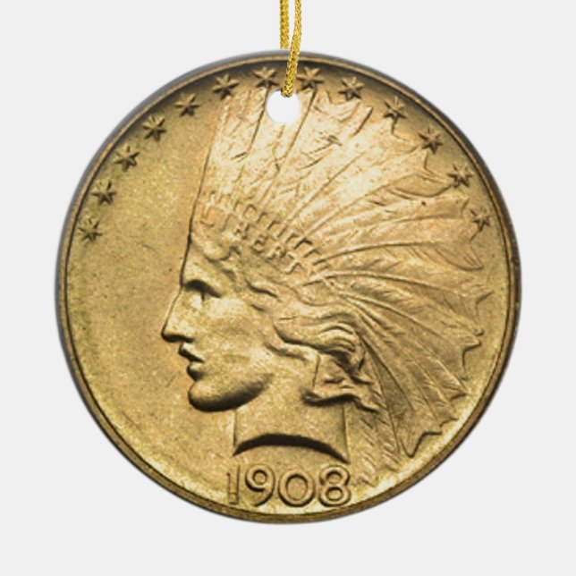 $10 GOLD PIECE CERAMIC TREE DECORATION (Front)