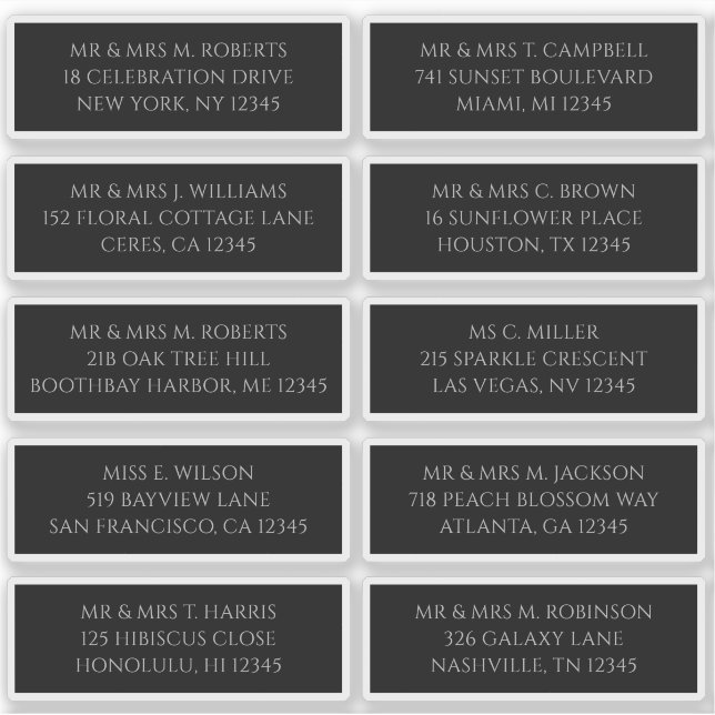 10 Individual Guest Name Address Black (Front)