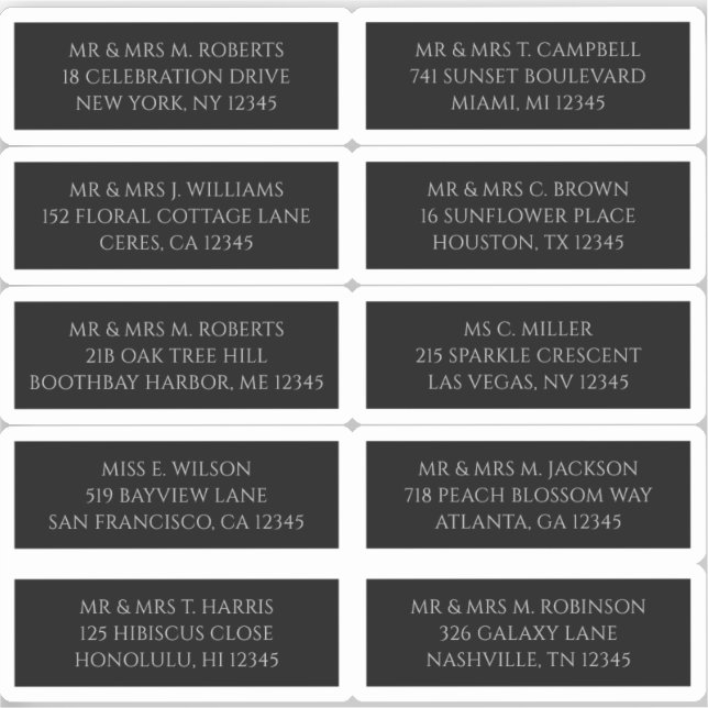 10 Individual Guest Name Address Mystical Black (Front)