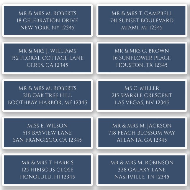 10 Individual Guest Name Address Mystical Blue (Front)