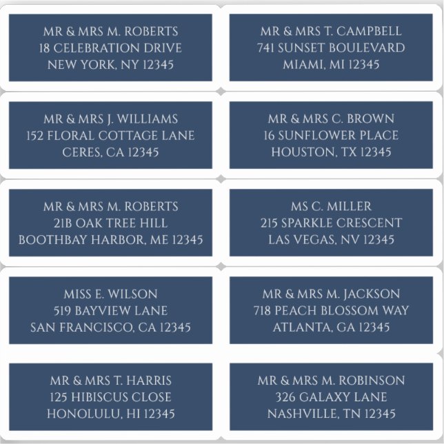 10 Individual Guest Name Address Mystical Blue (Front)