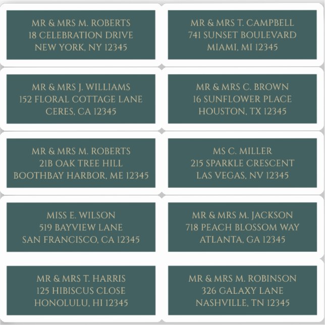 10 Individual Guest Name Address Mystical Green (Front)