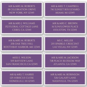 10 Individual Guest Name Address Mystical Purple