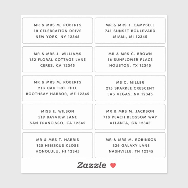 10 Individual Guest Name Address Party Wedding (Sheet)