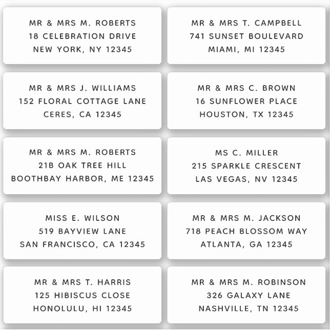 10 Individual Guest Name Address Party Wedding (Front)