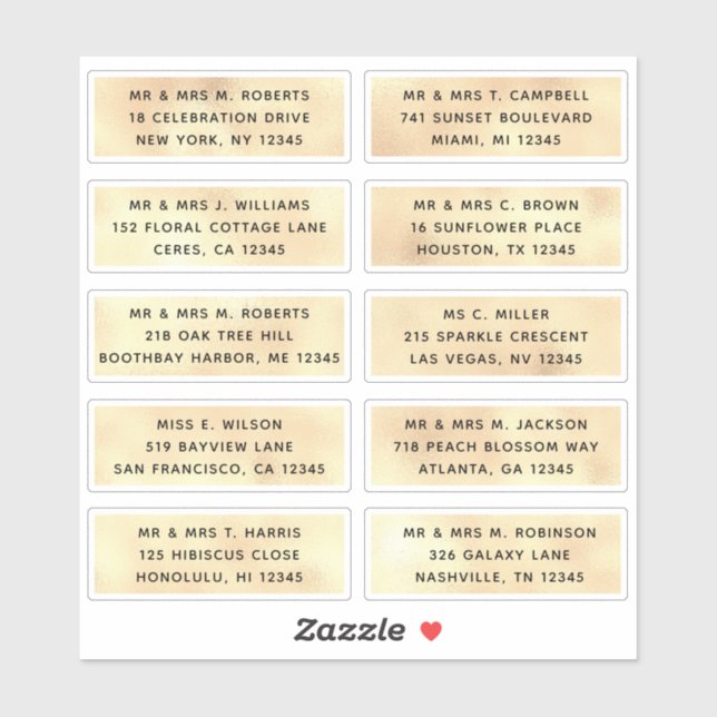 10 Individual Guest Name Address Party Wedding (Sheet)