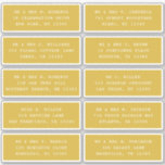 10 Individual Guest Name Address Party Wedding<br><div class="desc">10 Individual Guest Name Address Party Wedding White Script Stickers features 10 stickers with your individual guest name and address on each sticker in white script on a metallic gold background. Also perfect for Christmas and Holiday cards, birthday party invitations, wedding invitations, baby showers, bridal showers, thank you cards and...</div>