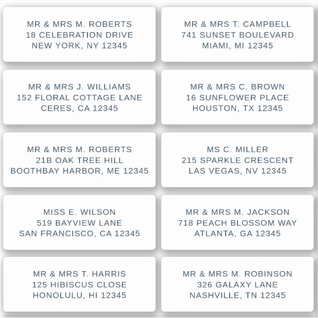 10 Individual Guest Name Address Party Wedding (Front)