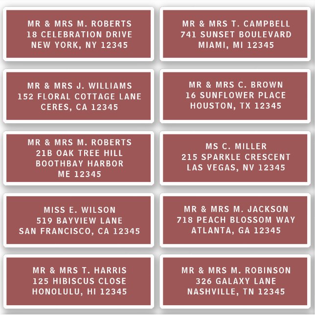 10 Individual Guest Name Address Party Wedding (Front)