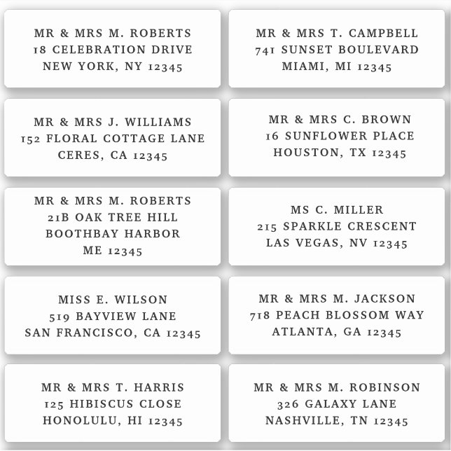 10 Individual Guest Name Address Party Wedding (Front)