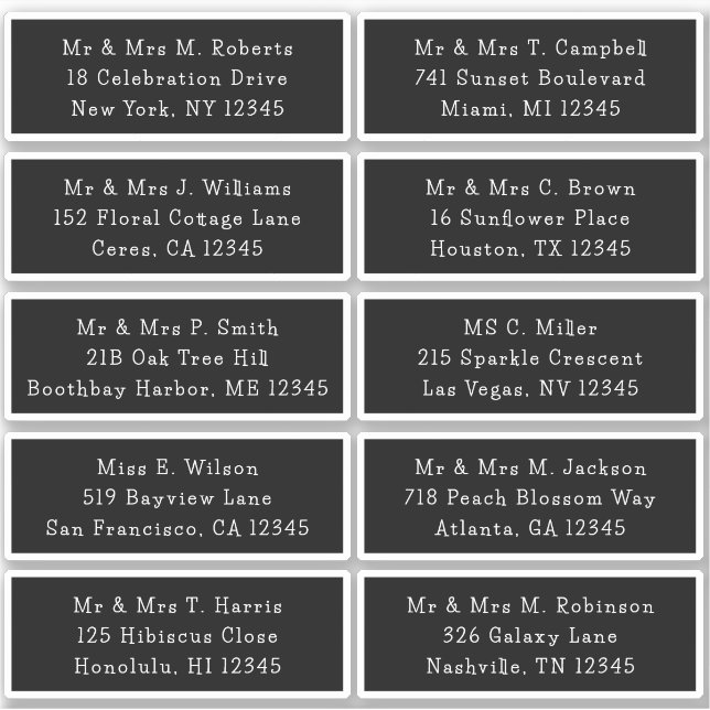 10 Individual Guest Name Address Party Wedding (Front)