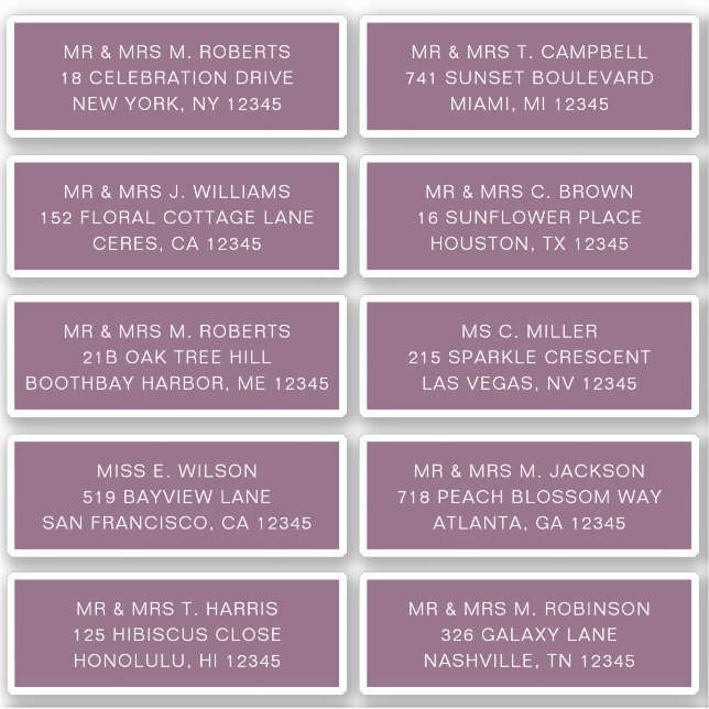 10 Individual Guest Name Address Party Wedding (Front)