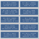 10 Individual Guest Name Address Party Wedding<br><div class="desc">10 Individual Guest Name Address Party Wedding White Script Stickers features 10 stickers with your individual guest name and address on each sticker in white script on a blue background. Also perfect for Christmas and Holiday cards, birthday party invitations, wedding invitations, baby showers, bridal showers, thank you cards and office...</div>