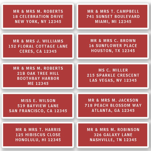 10 Individual Guest Name Address Party Wedding (Front)