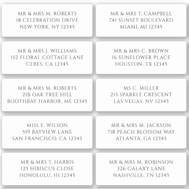 10 Individual Guest Name Address Party Wedding Sti (Front)