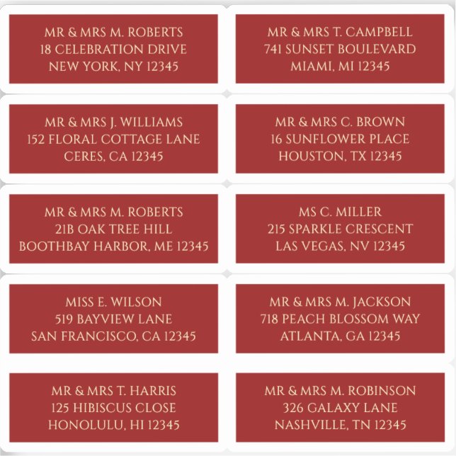 10 Individual Guest Name Address Red (Front)