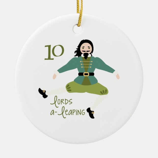10 Lords A-Leaping Ceramic Ornament (Front)