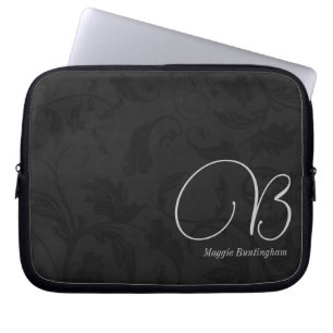 10" Monogrammed Black Damask Laptop Sleeve