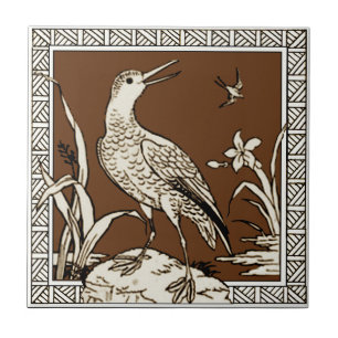 #10 of 12 Repro 1880s Minton Mocha Bird Series Ceramic Tile