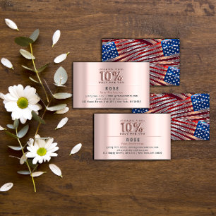 10% Off Discount Logo Thank Rose US American Flag Appointment Card