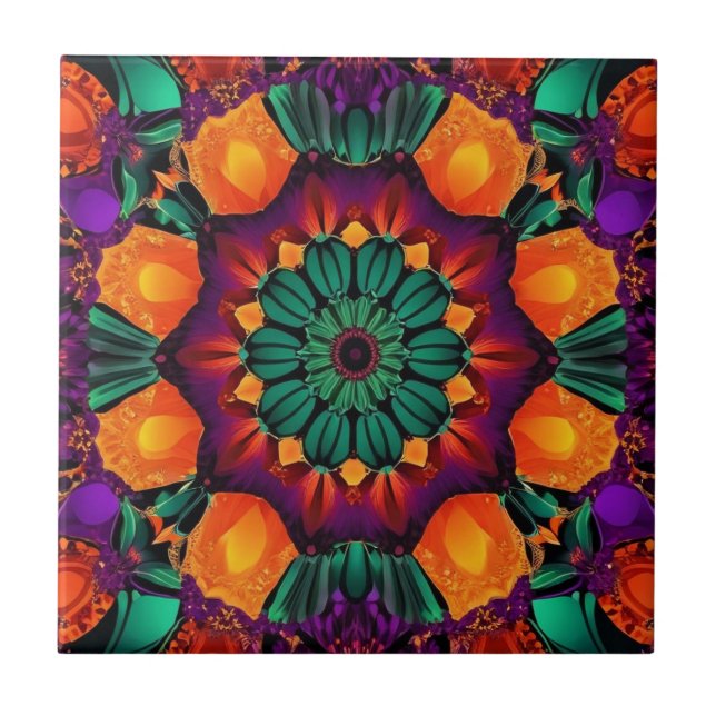 10 Petal Green Flower Ceramic Tile (Front)