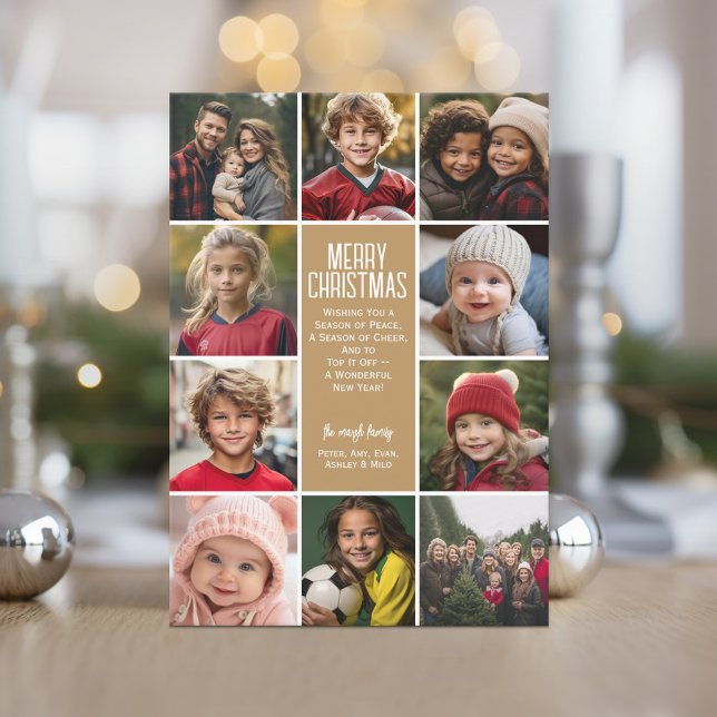 10 Photo Border - Merry Christmas Herringbone Holiday Card (10 Photo Online Christmas Card - Print and Download Options - Modern, Minimal Design)