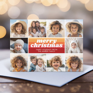 10 Photo Border - Merry Christmas Retro Line Art Holiday Card