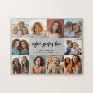 10 Photo Border with Text Centre - grey black Jigsaw Puzzle