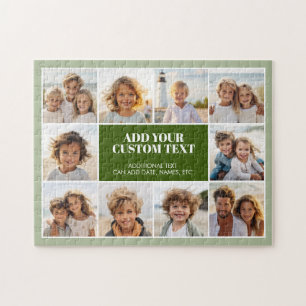 10 Photo Border with Text Centre - olive green Jigsaw Puzzle