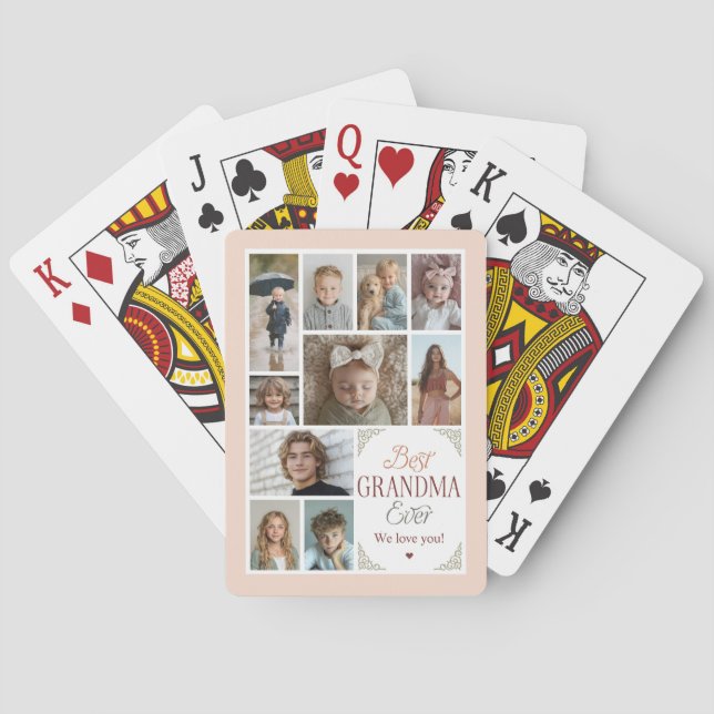 10 Photo Collage Best Grandma Ever Playing Cards (Back)