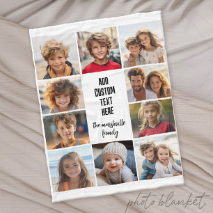 10 Photo Collage Border - Centre Text Blocks Fleece Blanket