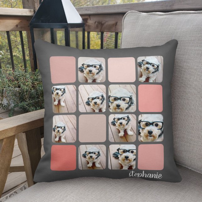 10 Photo Collage - colourful grid with script name Cushion (Creator Uploaded)